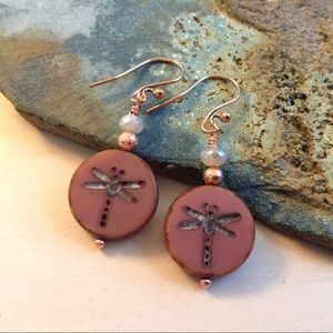 Dragonfly Czech Glass & Copper Earrings